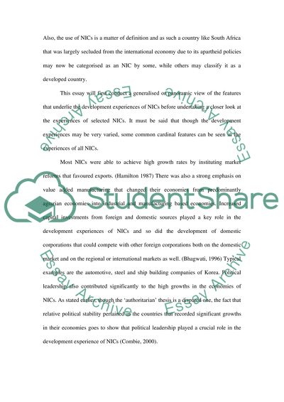 The Development Experience of the Newly Industrialised Countries