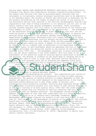 Healthcare organization strategic plan