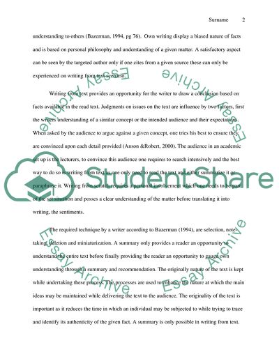 Writing about a Text versus Writing Own Ideas
