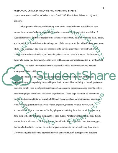 Preschool Children Wefare and Parenting Stress