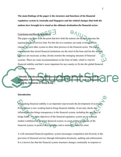 History of Financial Regulatory System in Australia and Singapore