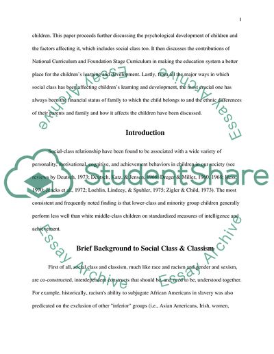 Social Class and Impact this has Upon Young Childrens Learning and Early Years Practice