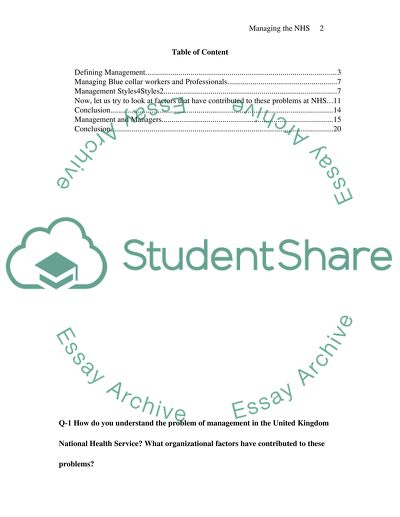 Managing the United Kingdom Health Service