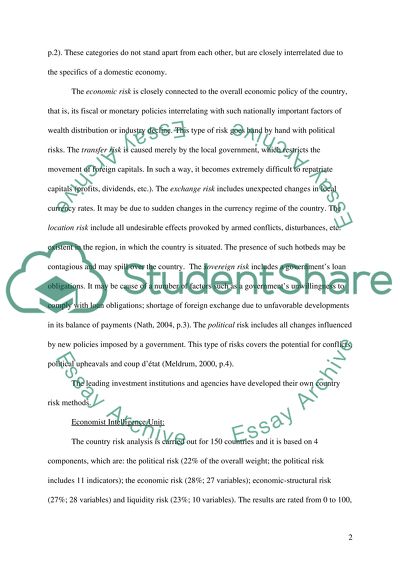 Reflections on possible difficulties encountered in carrying out a country risk analysis