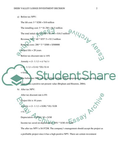 Deer Valley Lodge Investment Decision