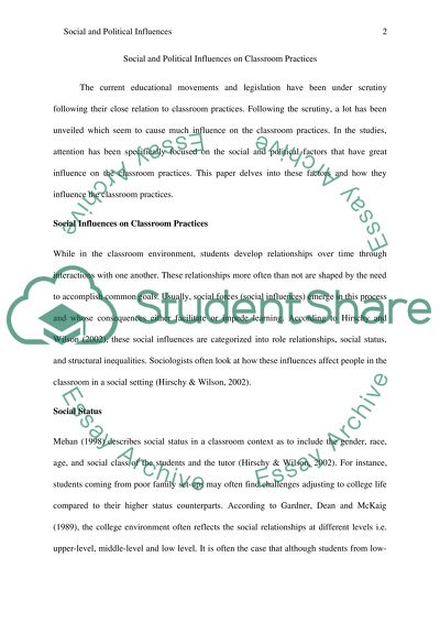 Social and Political Influences on Classroom Practices