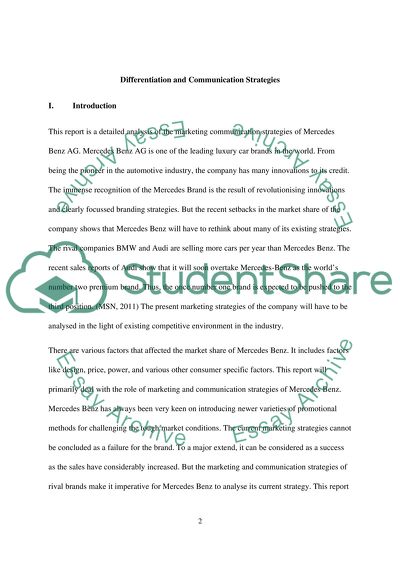 Differentiation and Communications Strategies: Mercedes Benz AG Case