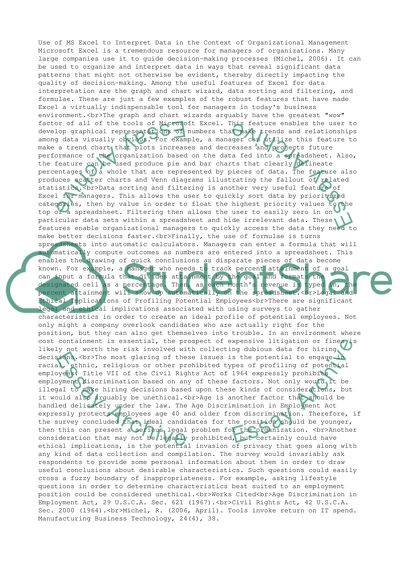 Use of MS Excel to interpret data in the context of organizational management