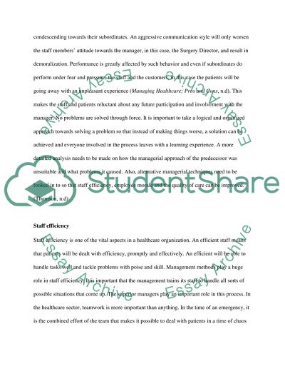 HCM611-0803A-01 Managing the Health Care Organization - Phase 2 Group Project