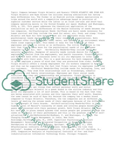 Compare betwwen Virgin Atlantic and Ryanair