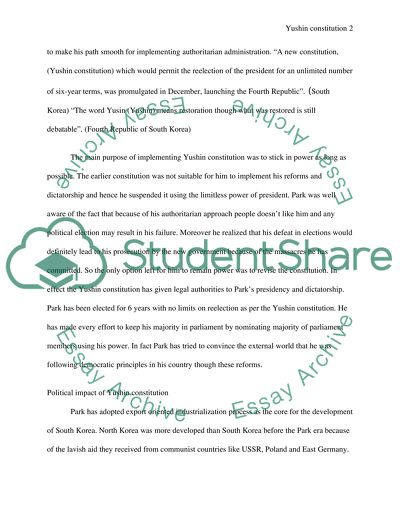 Yushin Constitution and Its Impact to Korean Political Culture