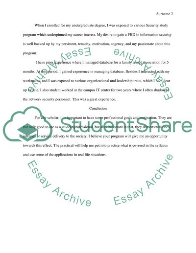 Personal Statement in the Field of Information Security
