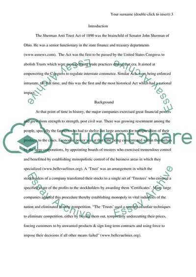 The Sherman Anti Trust Act of 1890