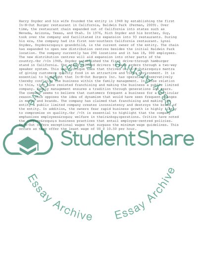 In-N-Out Burgers Inc