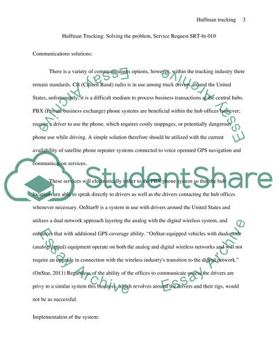 Huffman trucking: solving the problem,service request SRT-ht-010