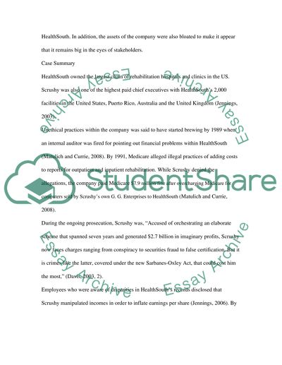 The Scrushy Way: Fraud in Health Care Organization