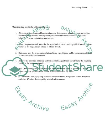 Review of Accounting Ethis: Assignment