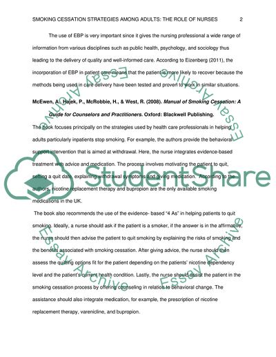 Smoking cessation strategies among adults: the role of nurses