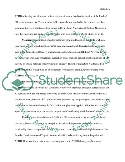 Summary on a Correlational Study between the relationship of ADHD and Eating Disorders