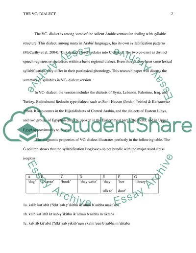 Summary of Syllables and Moras in Arabic