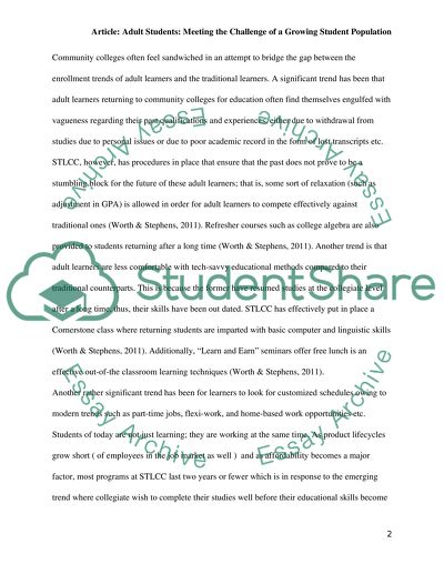 Adult Students:Meeting the Challenge of a Growing Student Population