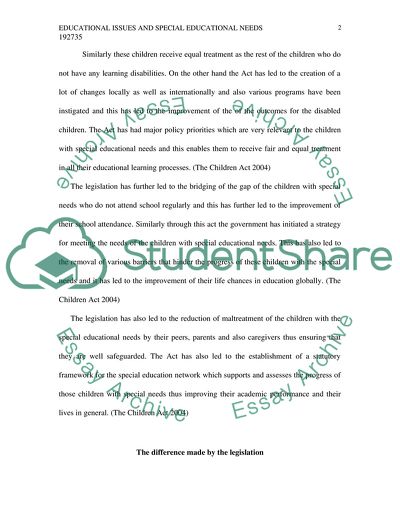 Educational Issues and Special Educational Needs