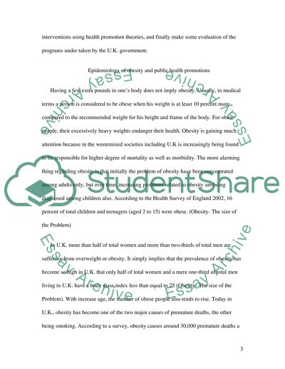 Epidemiology of Obesity and Public Health Promotions