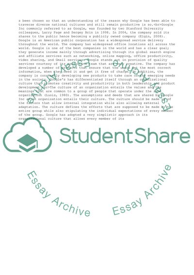 Googles Organizational Culture