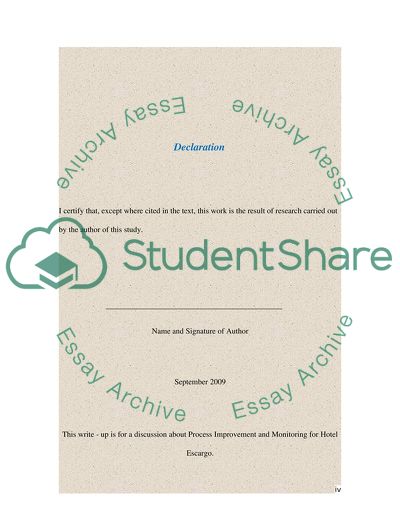 Process Improvement and Monitoring for Hotel Escargo