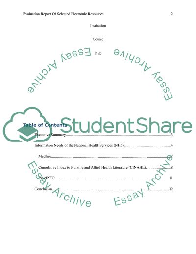 Evaluation of Selected Electronic Resources