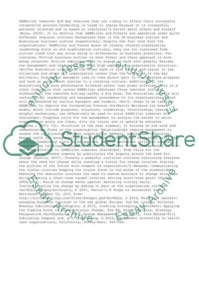 SABMillers takeover of Fosters Implementation task