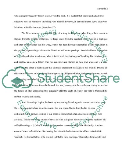 How does stress affect the characters s in The Descendants by Kaui Hart Hemmings in a few ways