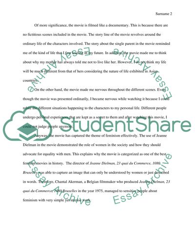 Response to the Movie about Jeanne Dielman