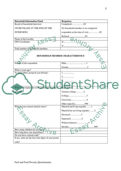 Fuel and food poverty (questionnaire)