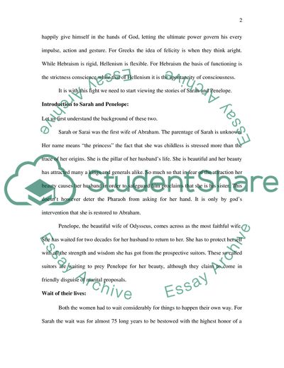 Hebraism and Hellenism: Comparison of Sarah and Penelope