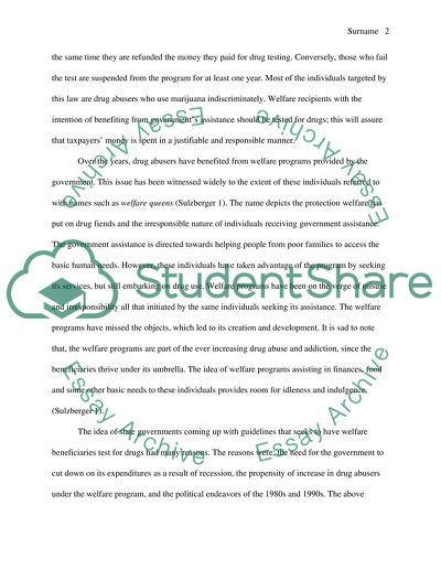 Public Policy Issue: Drug Testing Welfare Recipients