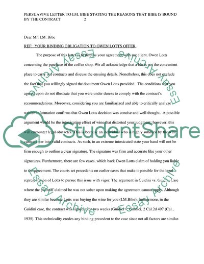 Persuavive Letter to I.M. Bibe stating the reasons that Bibe is bound by the Contract