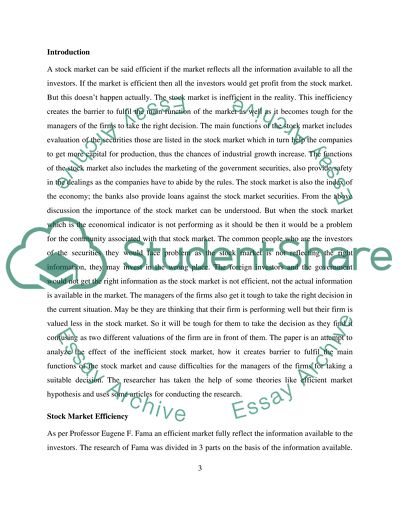 Inefficiency Within a Stock Market Create Barrier to Fulfilment of its Main Function