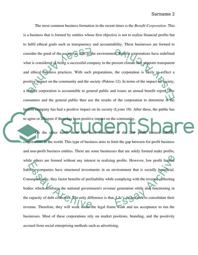 Benefit Corporation and Low-Profit Limited Liability Company