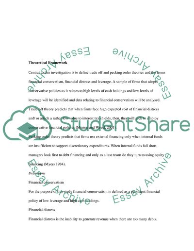 Investigate whether financial conservative policies depend on financial distress