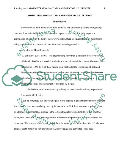 Administration and Management of U.S. Prsions