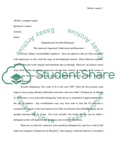 Supporting the Juvenile Delinquent: The Antisocial Appraised, Understood, and Reassured