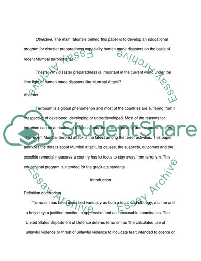 Why Disaster Preparedness is Important under the Light of Human Made Disasters like Mumbai Attack