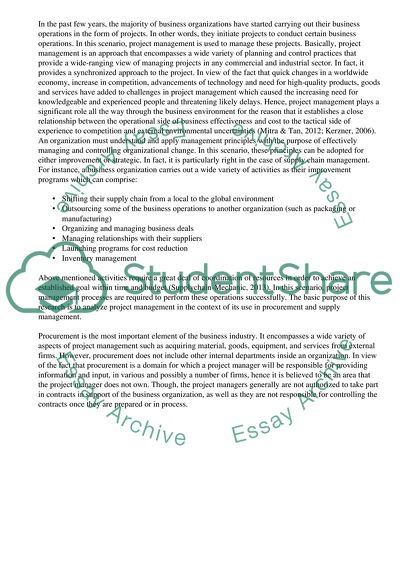 Project Management and How It Relates to Purchasing and Supply Management