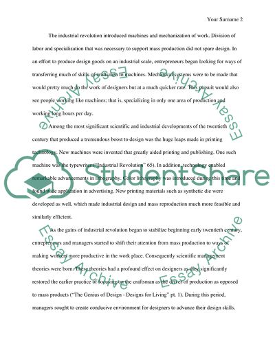 Industrial Revolution: Cause and Effect on product design and designers in Emerging 20th Century