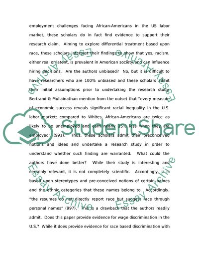 A race descrimination in the labor market