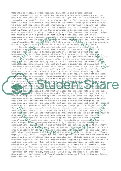 Comparison of Organizational Development and Transformation