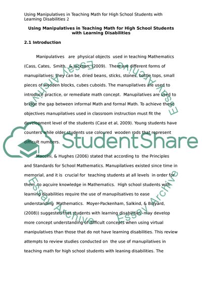 Using Manipulatives in Teaching Math for High School Students with Learning Disabilities