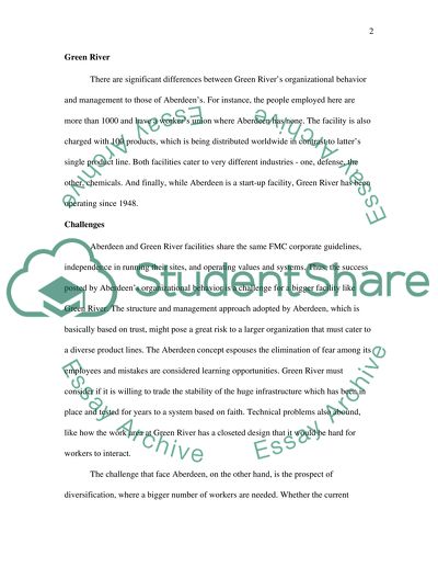 FMC, Aberdeen, green river discussion on Organizational Behavior