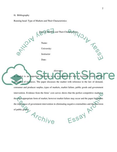 Type of Markets and Their Characteristics